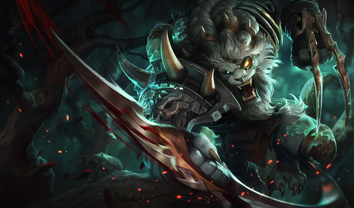 Imagem do Rengar, um dos campeões que receberá mudanças no patch 12.6 de LoL