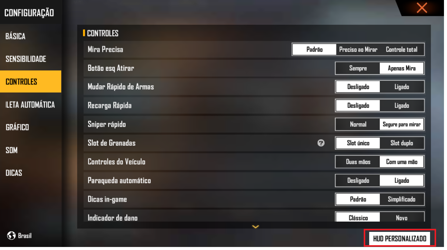 Opções de HUD no Free Fire