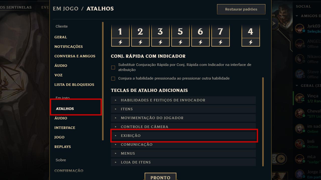 entrando nas configurações do LoL