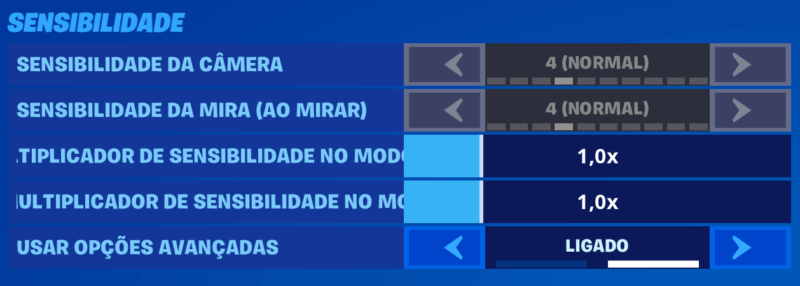 Configuração de sensibilidade no Fortntie