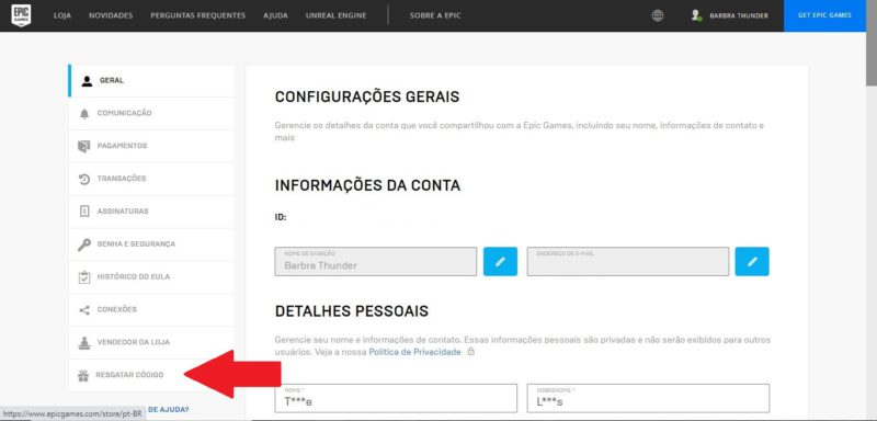 Como resgatar um código do Fortnite pelo site da Epic Games