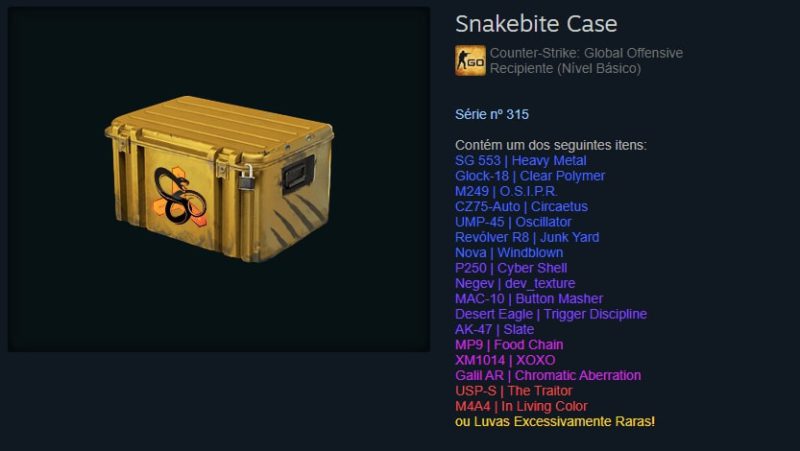 Itens da caixa snakebite no Cs:GO