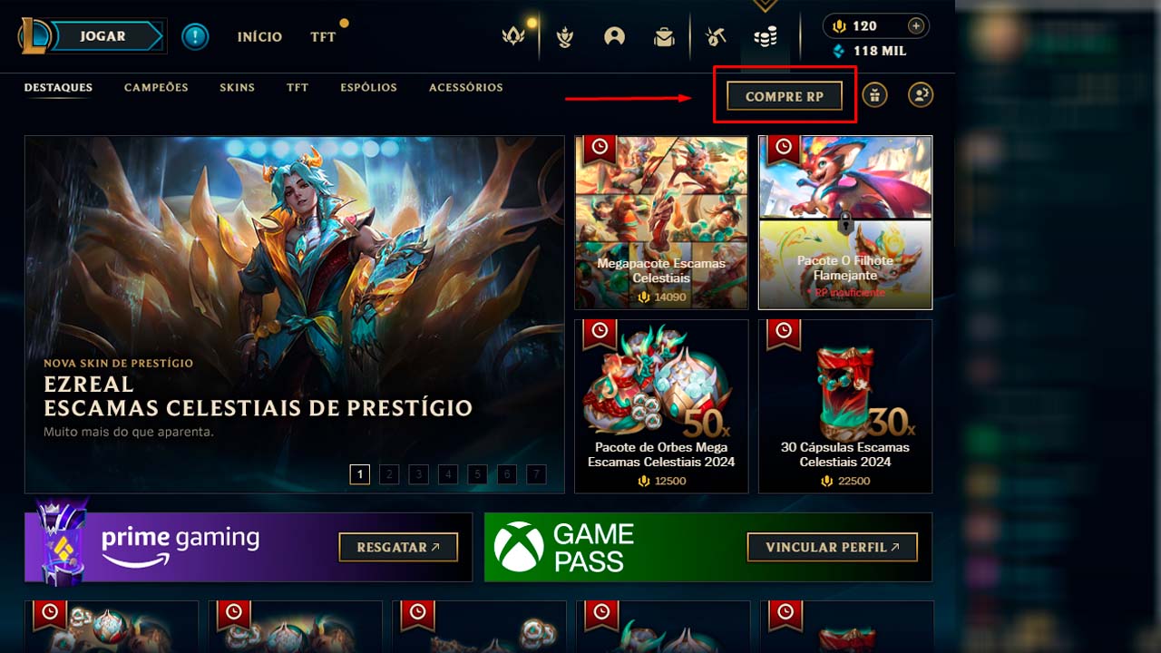 Imagem de como comprar TP (Riot Points) no LoL