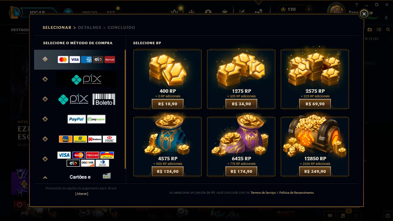 Image of how to buy TP (Riot Points) in LoL