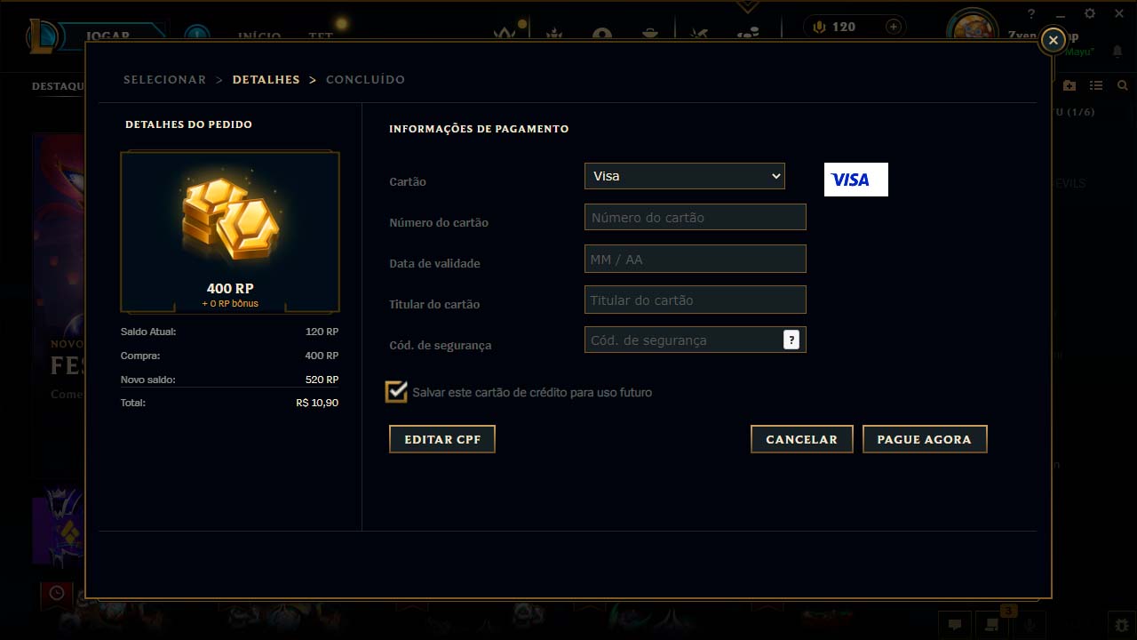 Imagem de como comprar TP (Riot Points) no LoL