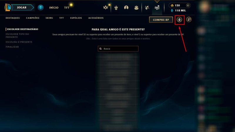 Como enviar RP de presente para amigo no LoL