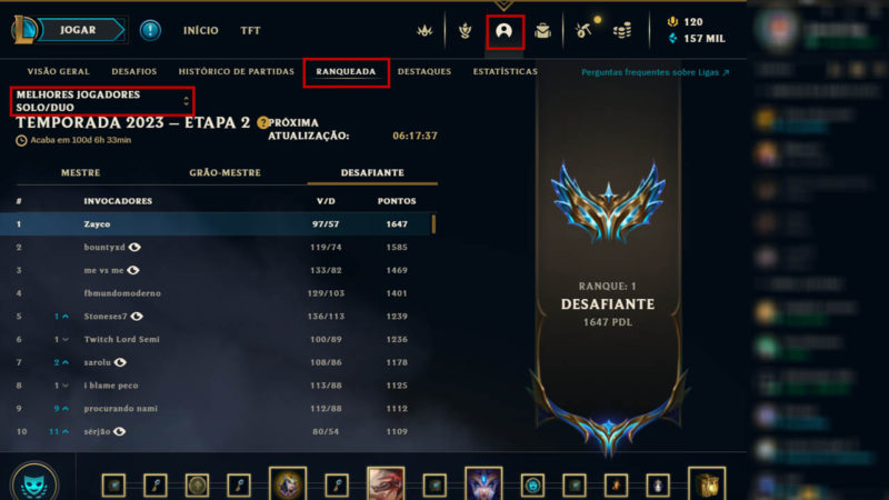 Image to teach you how to see who is top 1 in LoL