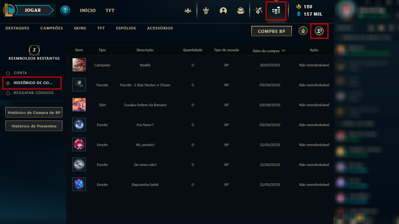 Image of a tutorial on how to look at purchase history in LoL