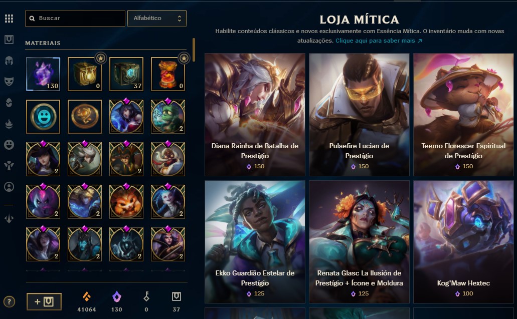 Mythical essence store with Hextech skins in League