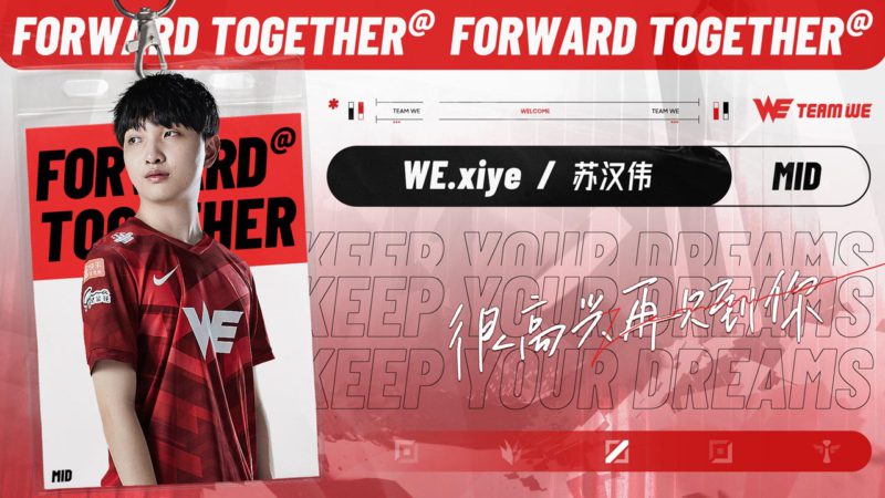 Foto de anuncio da volta de Xiye para a Team WE