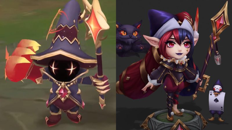 Imagem dos conceitos de skins VEigar Arcano e Lulu Arcana no LoL