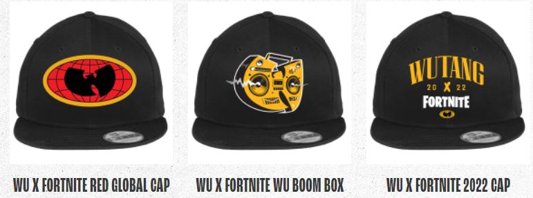 Bonés da coleção do Wu-Tang Clan com o Fortnite