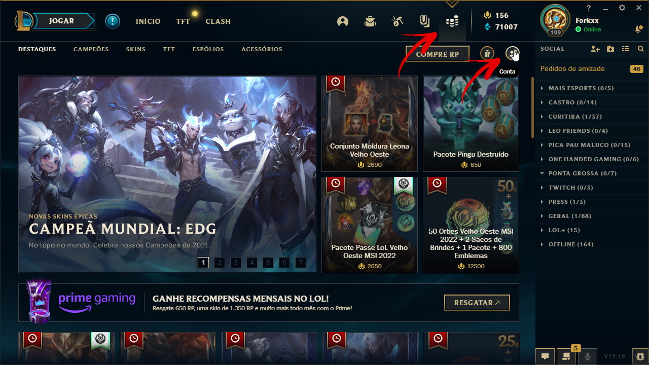 Histórico de compras no LoL