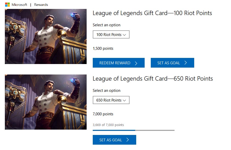Imagem do Microsoft Rewards, uma das maneiras de ganhar RP de graça no LoL