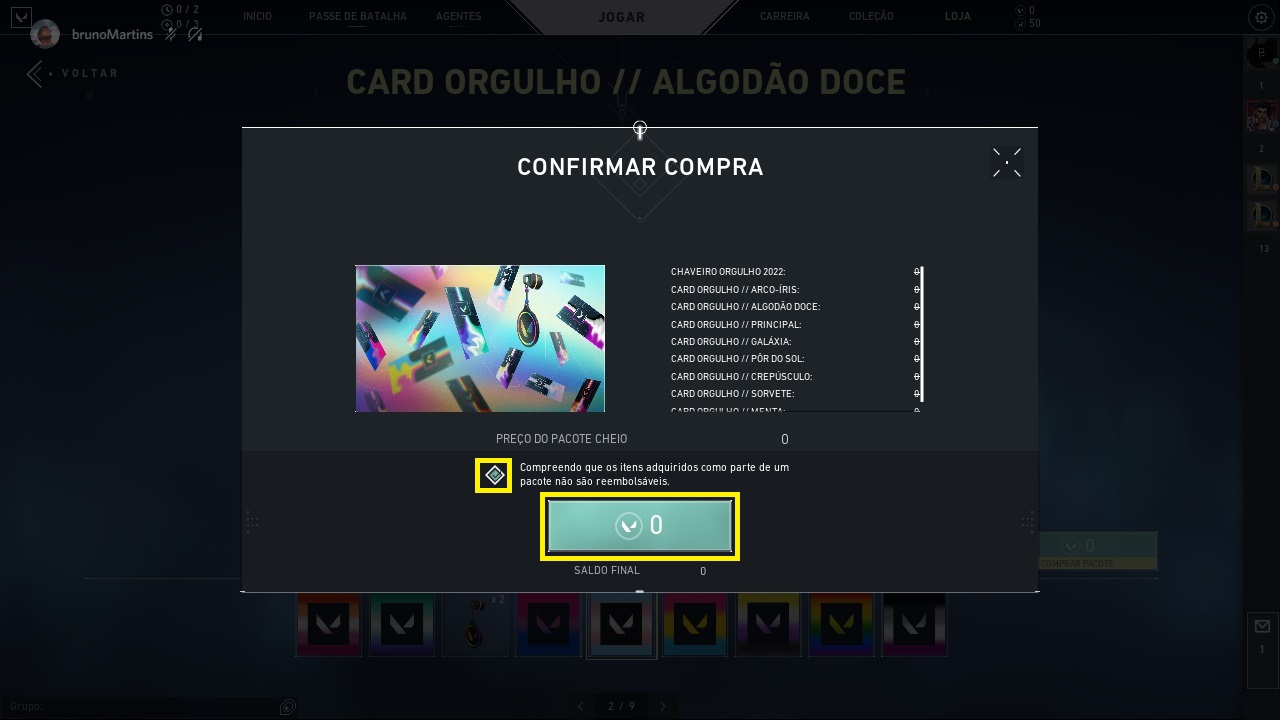 tela de confirmação de compra no valorant. quarta parte do tutorial de como resgatar itens no valorant