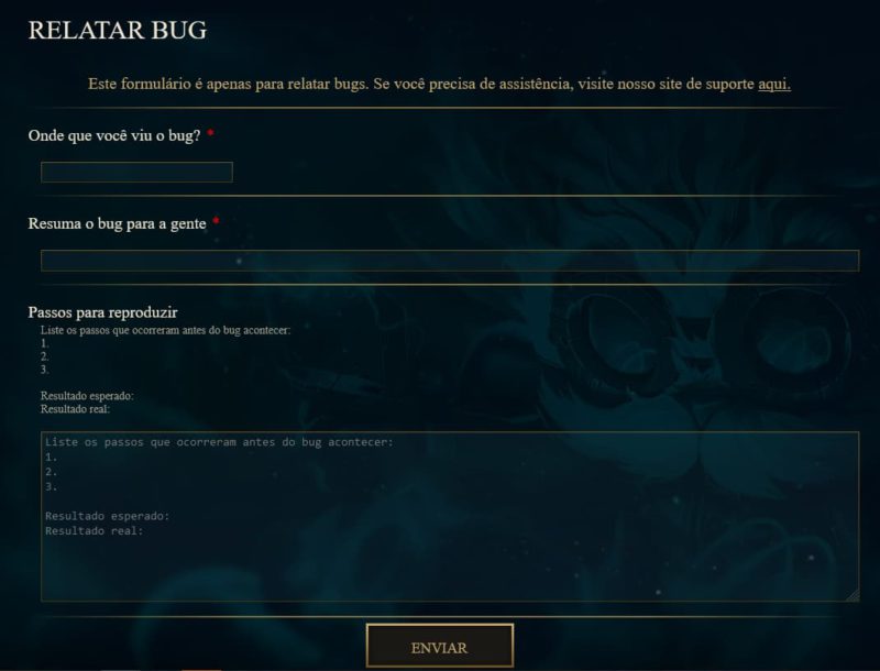 Reportar bug no LoL Ticket