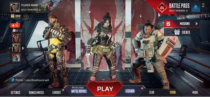 Lobby do Apex Legends Mobile FPS