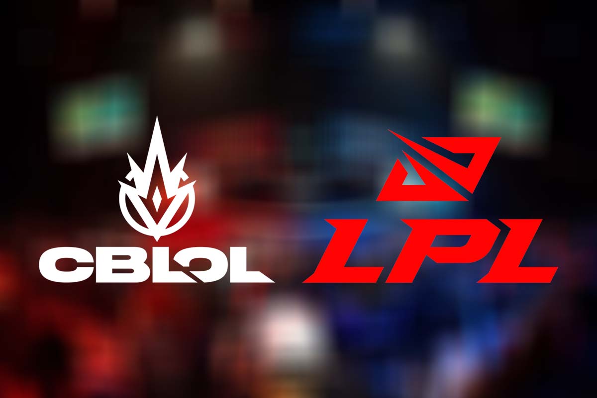 Montagem com as logos do CBLOL e LPL