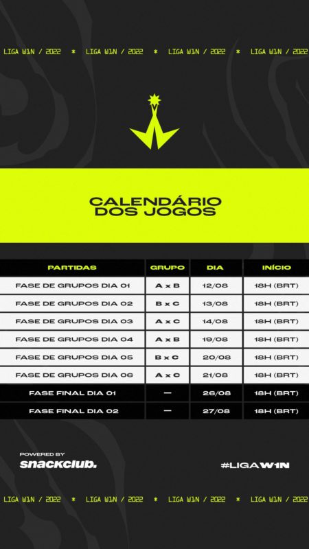 Calendário do 1º torneio de Free Fire da Liga W1N