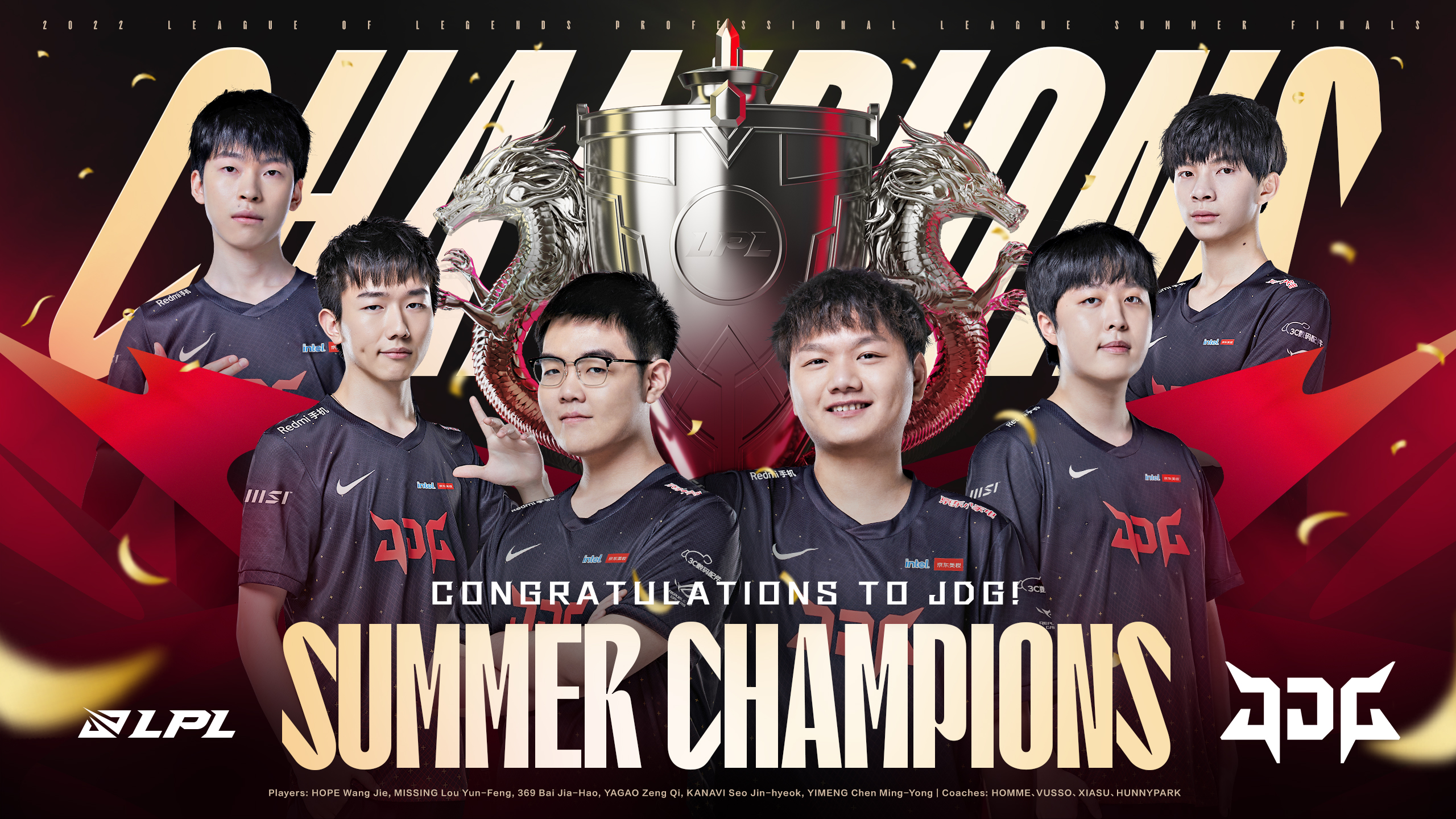 Imagem da JD Gaming campeã da LPL 2022