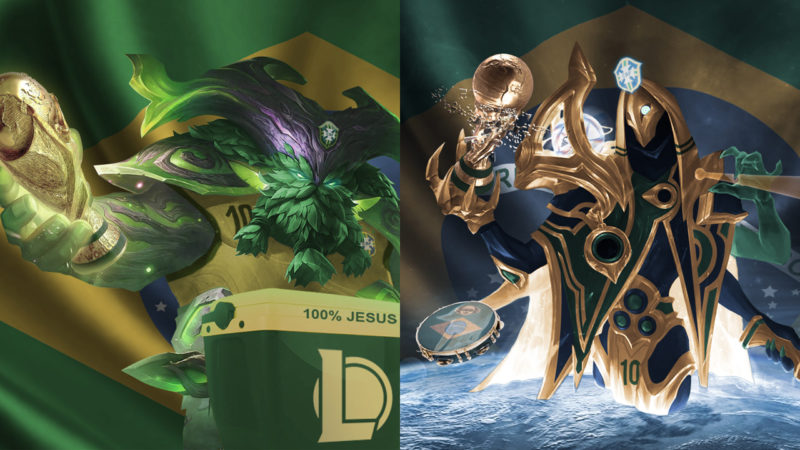 Imagem de campeões do LoL caracterizados pela copa 