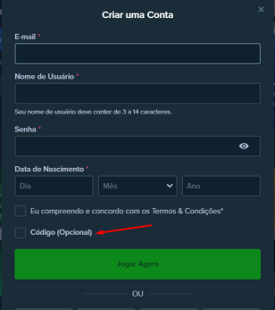 Criação de conta na Stake
