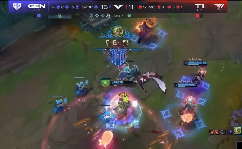 Imagem do Pentakill do Peyz na LCK 2023 contra a T1