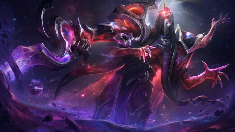 Imagem da skin Jhin Erradicação do Cosmos Negro, uma das skins cósmicas do LoL