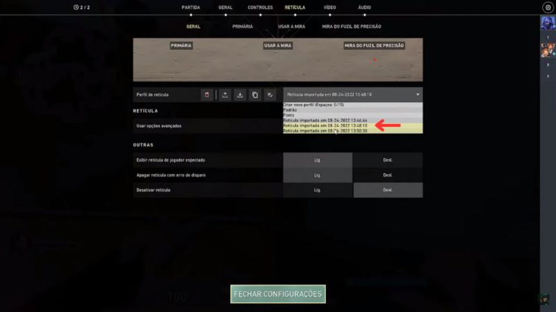 Como mudar e configurar mira no VALORANT passo 12