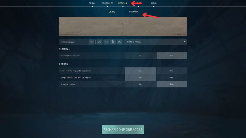 Como mudar e configurar mira no VALORANT passo 3