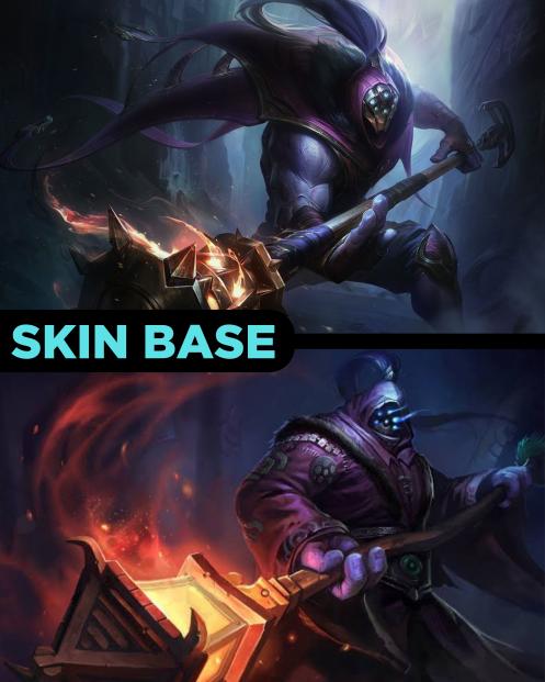 Imagem de comparação da skin base do Jax antes e depois do Rework