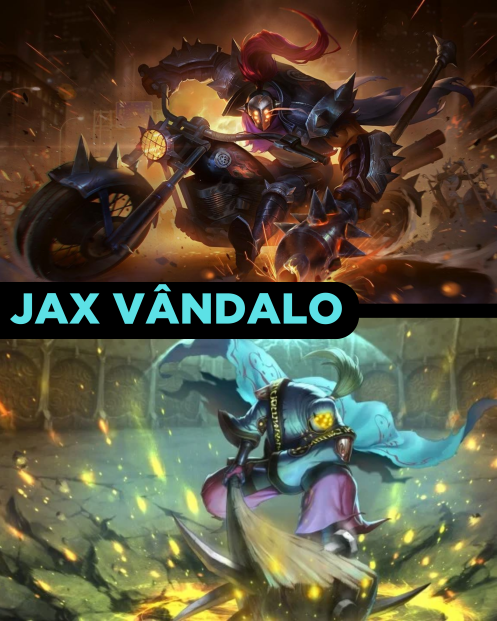 Imagem de comparação da skin Jax Vândalo antes e depois do Rework