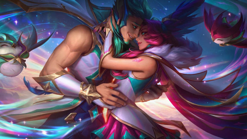 Imagem da skin xayah e Rakan Redimidos no LoL