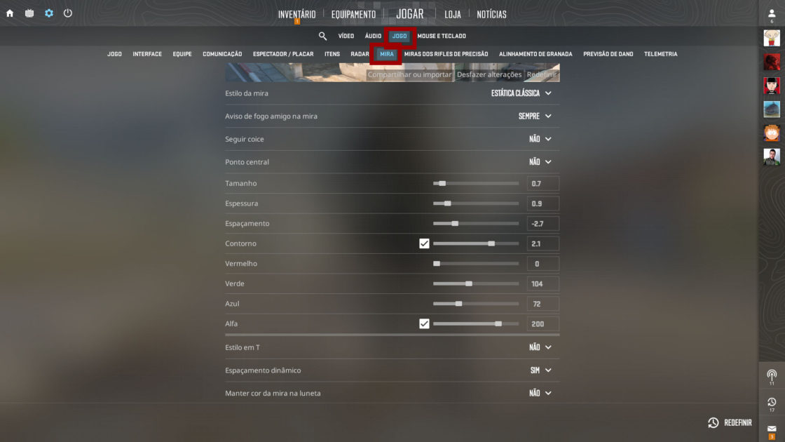 Ajustes de mira no CS2