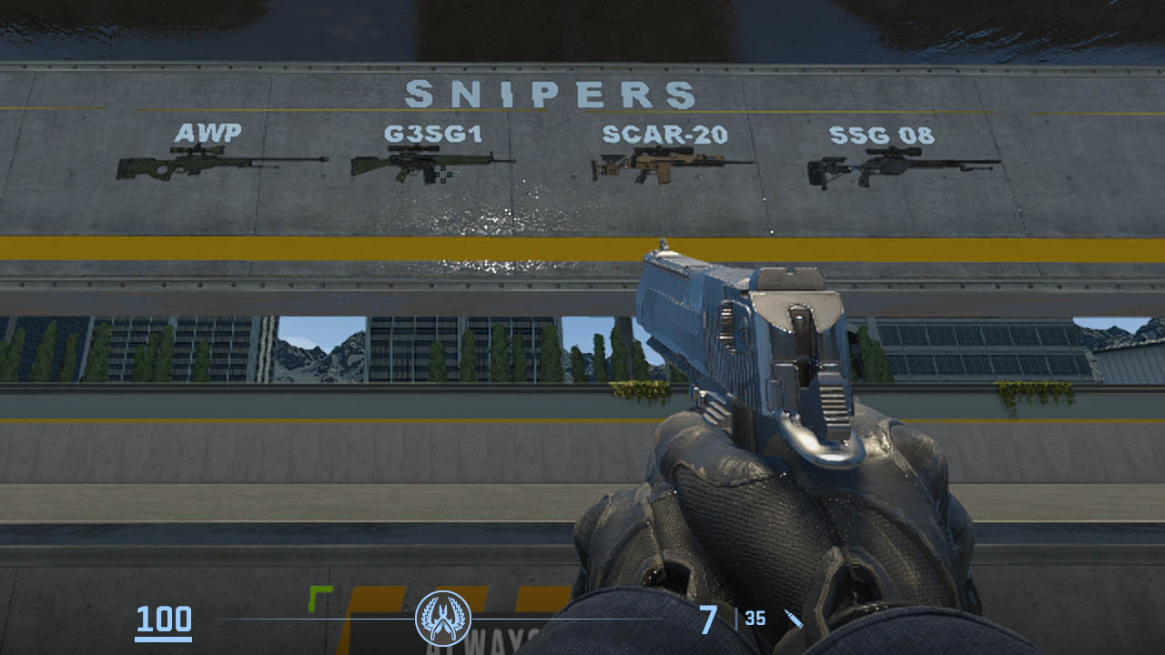 Imagem das armas disponíveis no mapa Aim Botz do CS2