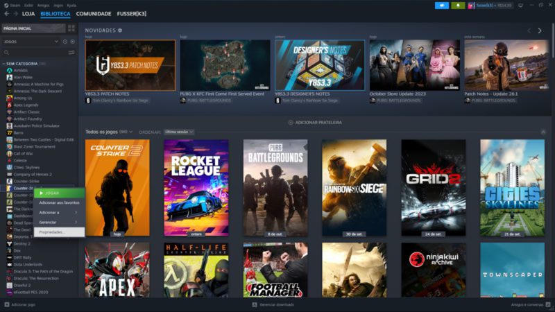 como jogador cs:go na steam