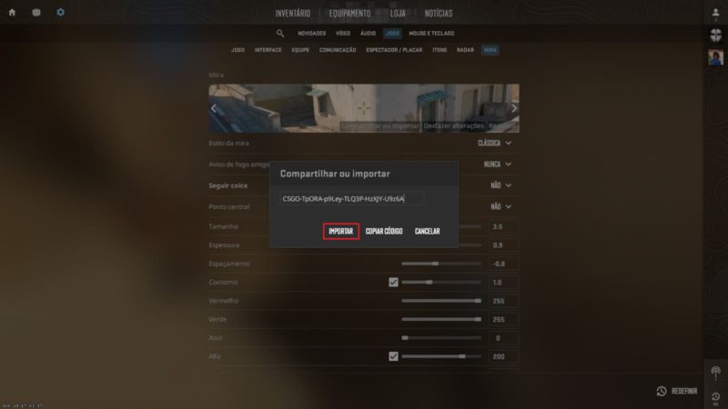 mudar mira por código no cs2