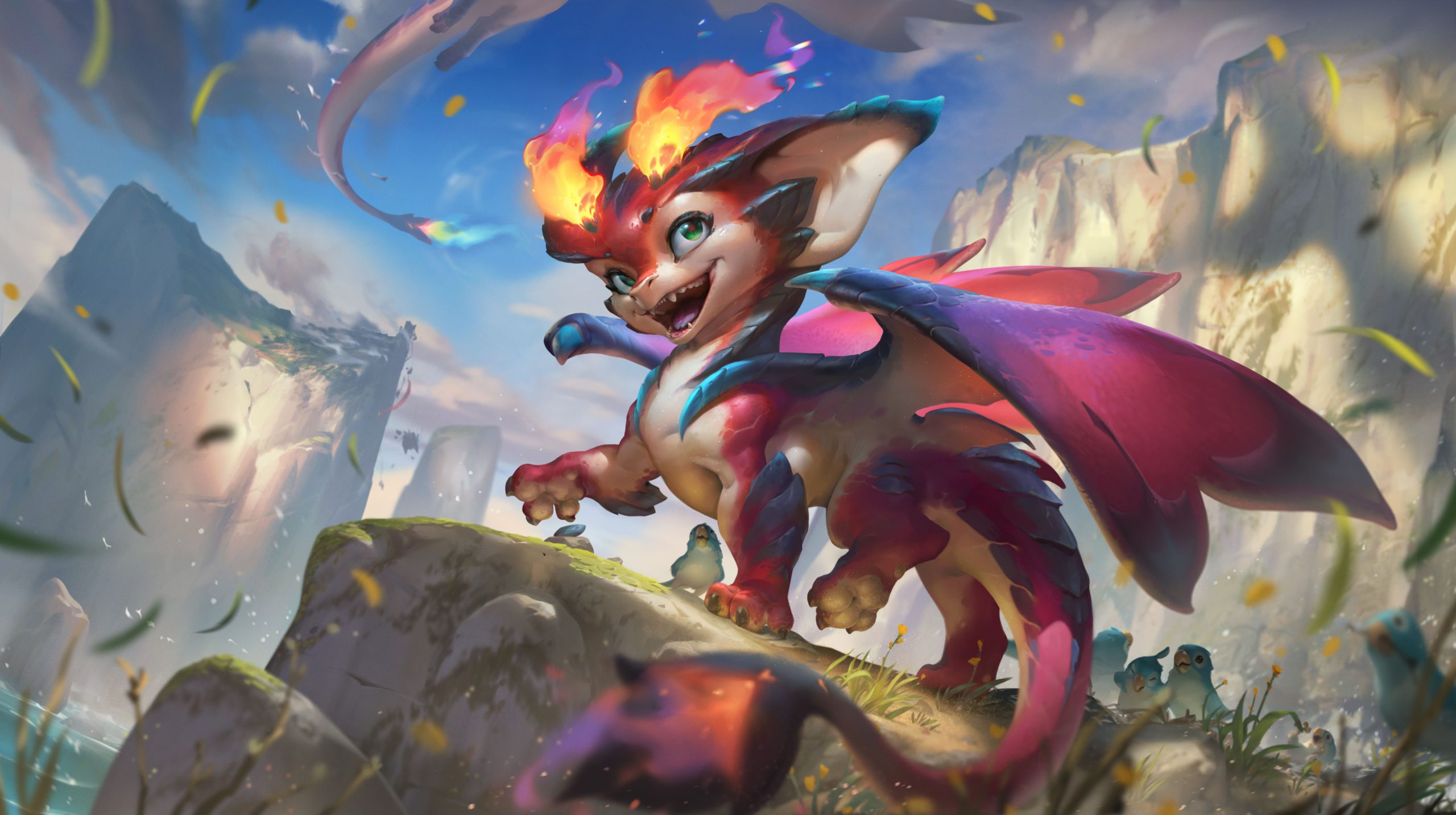 In the photo you can see the splash art of Smolder, the new LoL champion