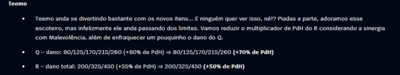 Na foto, o nerf do Teemo no patch 14.1B