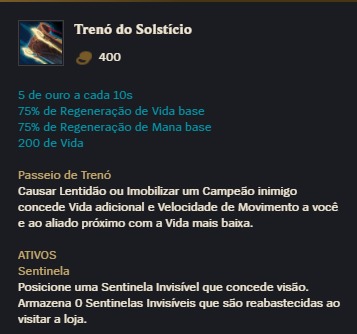 In the photo the numbers and passives of Treno do Solstice, a great choice for Maokai Support