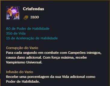 Na foto, os atributos do item Criafendas