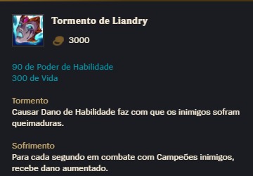 Na foto, os números e efeitos do item Tormento de Liandry