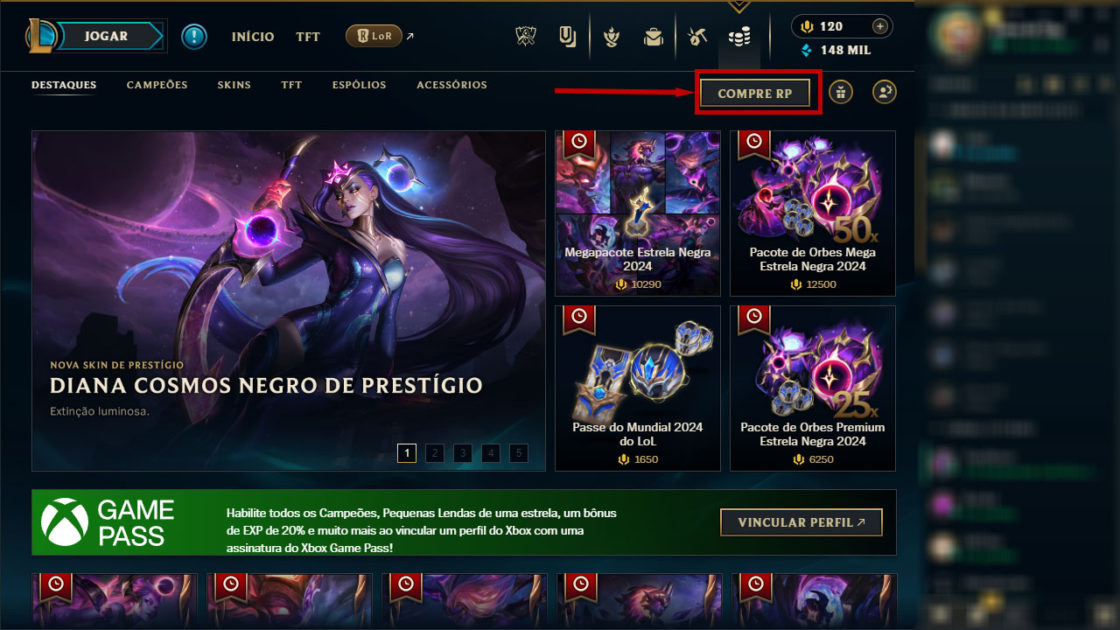 Imagem do tutorial de como comprar RP no LoL