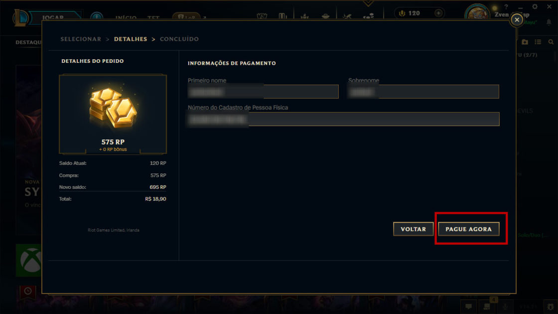 Imagem do tutorial de como comprar RP no LoL