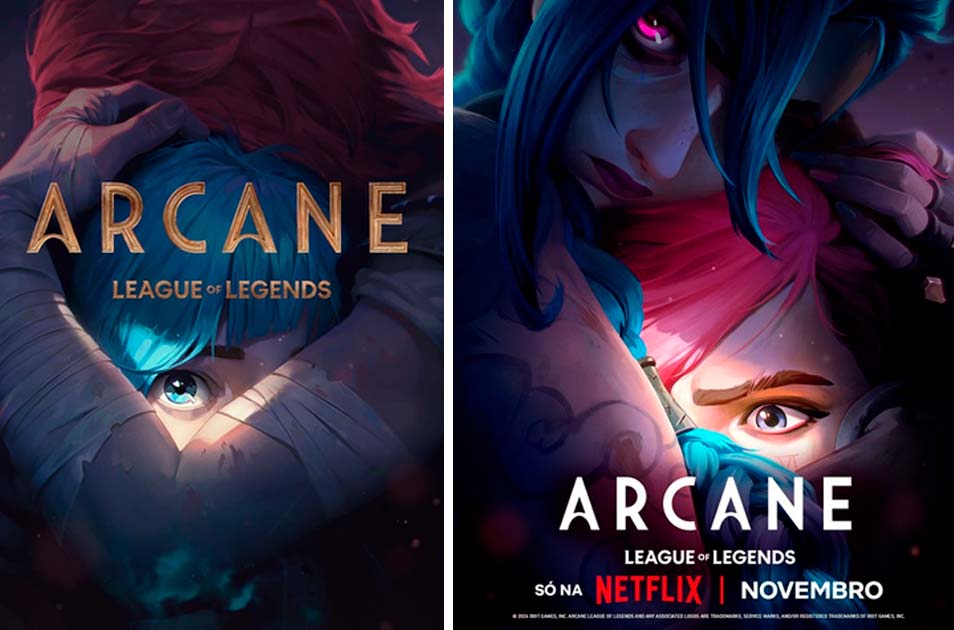 Imagem de comparação dos posters de Arcane 