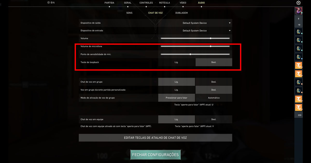 Imagem do tutorial de como ajustar as teclas de atalho de microfone do VALORANT