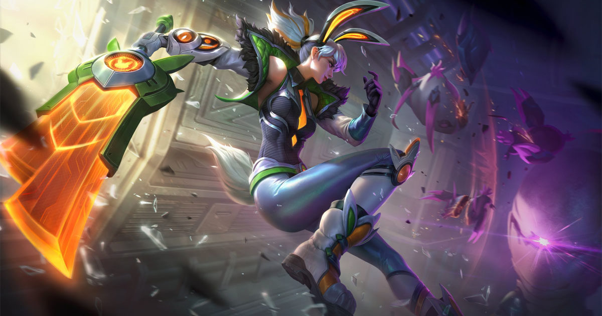 Imagem da Riven no Modo Enxame PVE do LoL