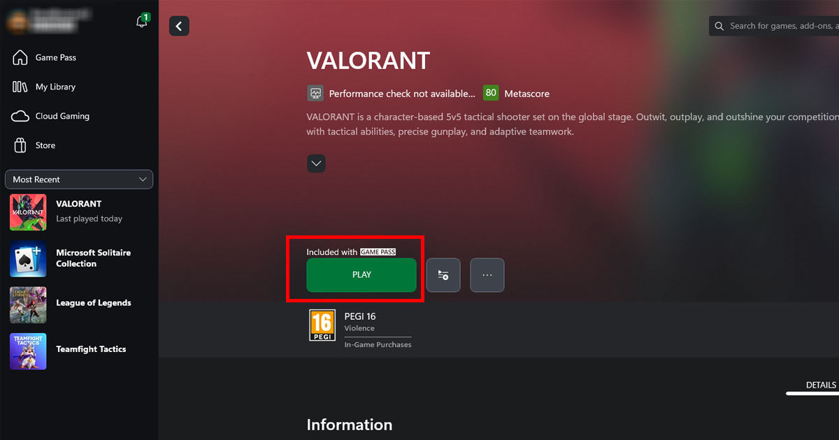 Imagem do tutorial de como víncular a conta VALORANT no Xbox Game Pass