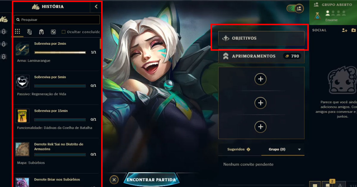 Imagem dos objetivos do Modo Enxame do LoL