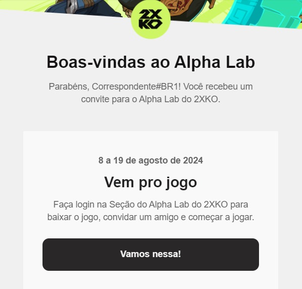 Na foto, o email da Chave recebida do 2XKO